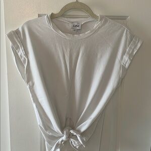 LINI White Tie-Front Cuffed Sleeve Tee